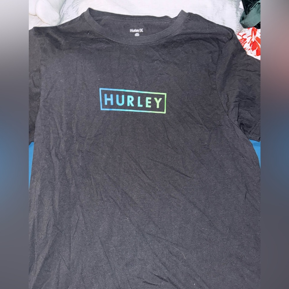 Hurley Black Tee with Blue and Green Logo